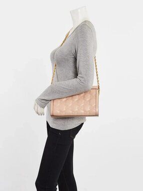 Gucci Beige Leather GG Metalasse Frame Top Shoulder Bag